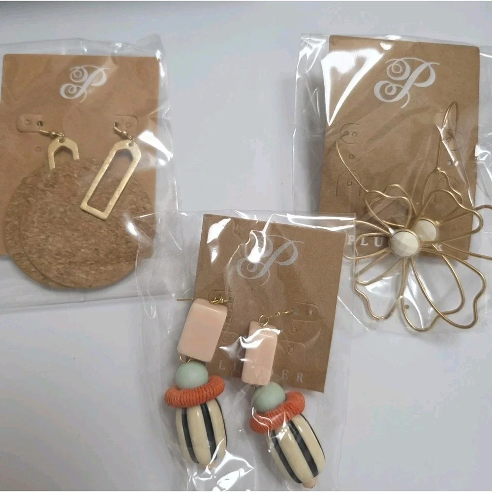 Plunder Earrings Lot Of 3 NWT Boho Statement Gold Cork Jewelry‎ Set ✨